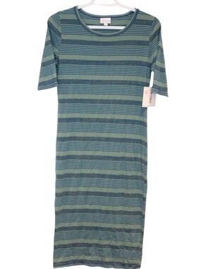 2/$40 🏷 Lularoe Green & Blue Striped Julia Dress Size S BNWT